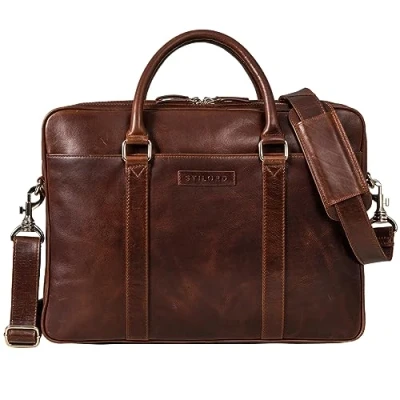 Afbeelding van STILORD &#039;Caleb&#039; Laptop Tas 16 Inch Leer Vintage Schoudertas met Compartiment Dames Leren Heren Zakelijke Grote Aktetas Leer, Kleur:sonora cognac