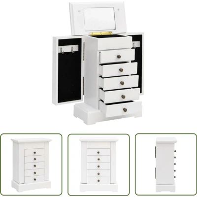 Afbeelding van vidaXL Sieradenkastje met spiegel 25x13,5x34 cm MDF Sieradenkast Sieradenschrank Make up Organizer Nagellak Opslag Compact Kastje